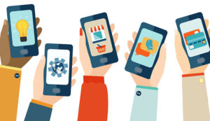infographic hands with mobiles
