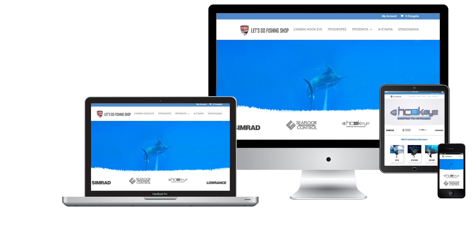 Lets go fishing shop website on desktop, laptop, tablet and mobile