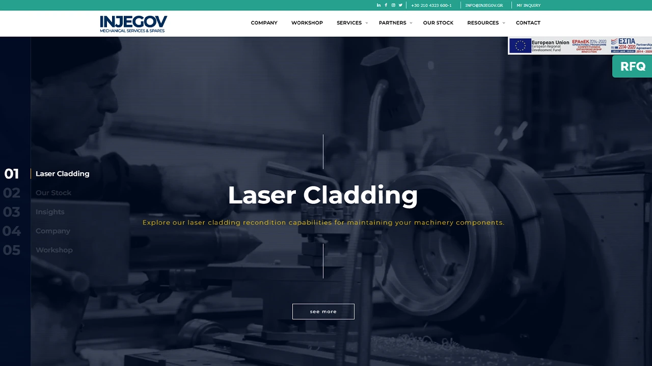Το home page κατά την κατασκευή ιστοσελίδας για την εταιρεία injegov